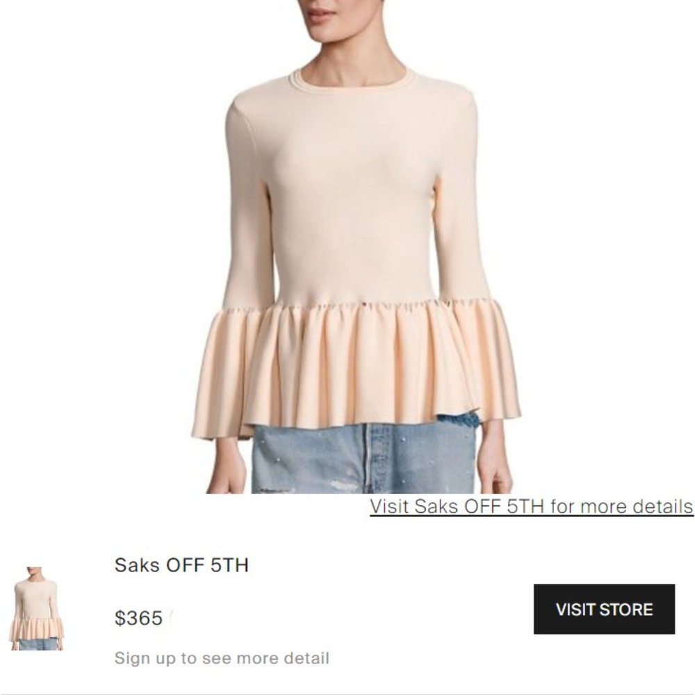 Jonathan Simkhai Stretch Knit Bell Sleeve Peplum Top Blush Cut Out Jewel Neck - Picture 13 of 13